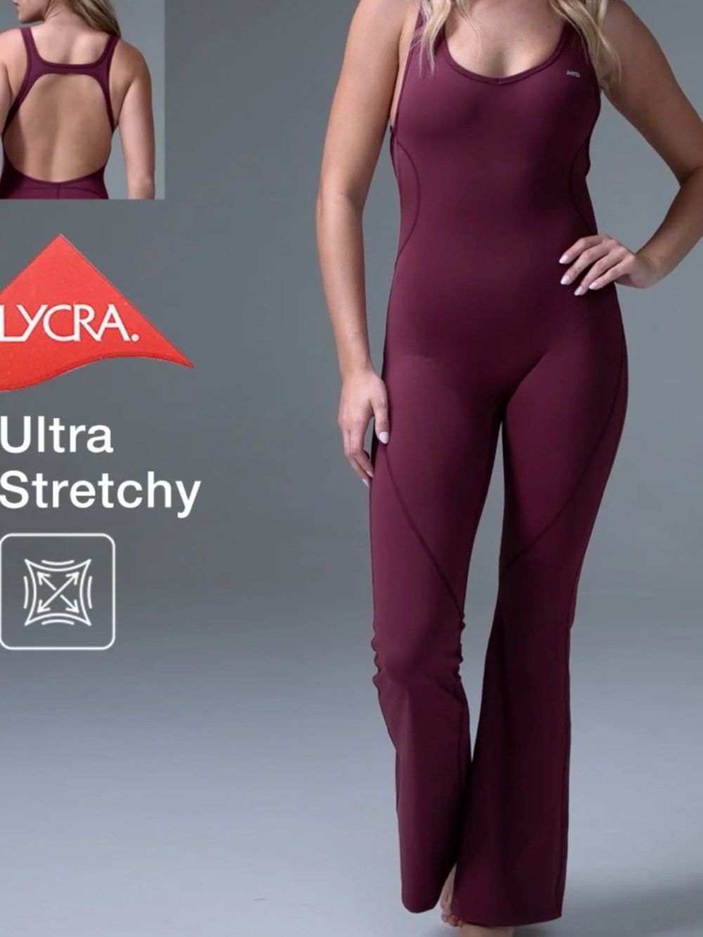Burgundy Yoga Romper Backless Lycra  Stretch Jumpsuit for Women SOFT